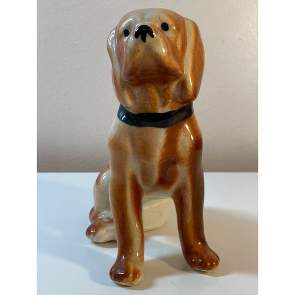 Bassett Hound Dog Vintage Glazed Ceramic Sitting Figurine Unmarked - Picture 4 of 16